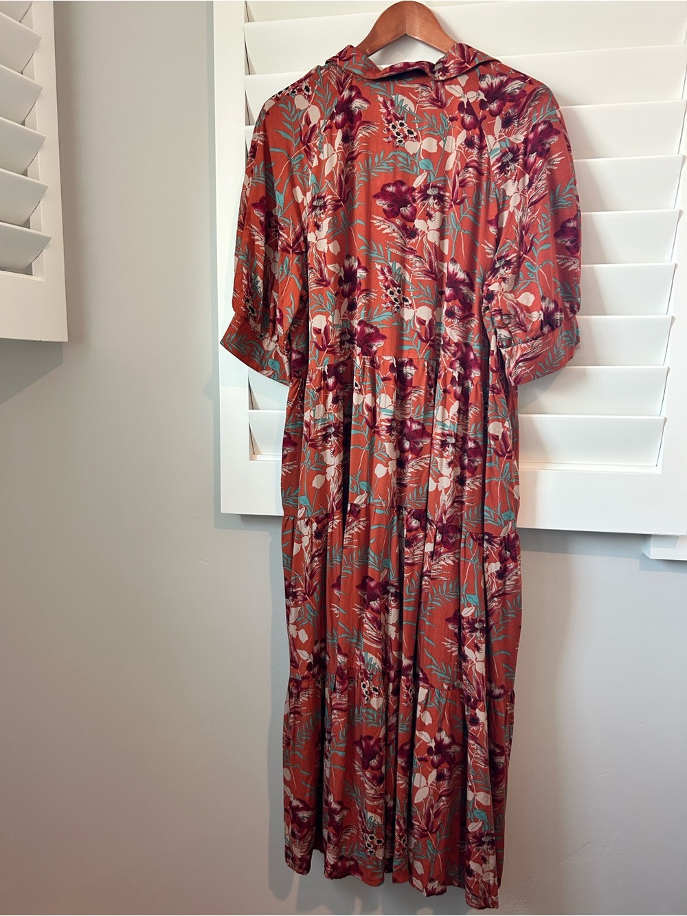 NWT Natural Life Orange Floral Tiered Button Front Maxi Dress Size L - Picture 4 of 10